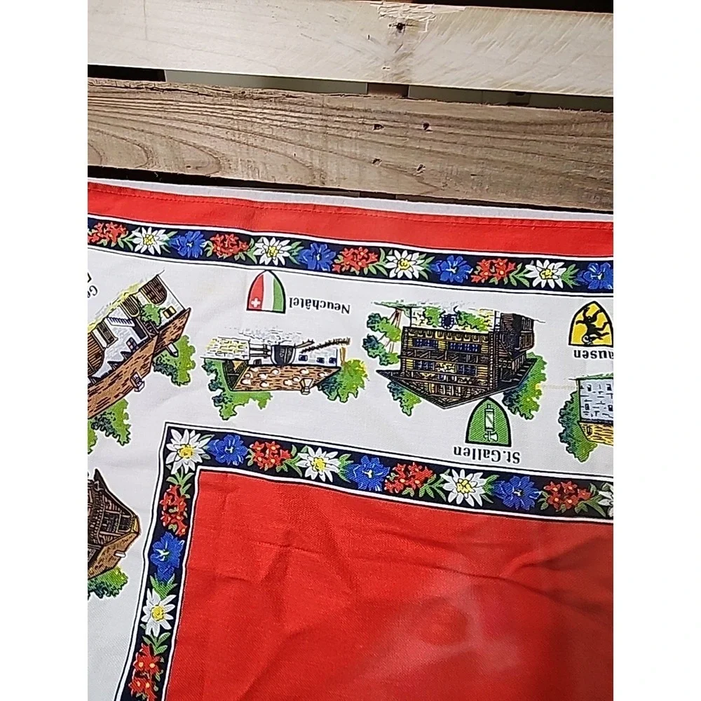 Vintage Small Table Cloth/Scarf Swiss Mountain‎ Towns